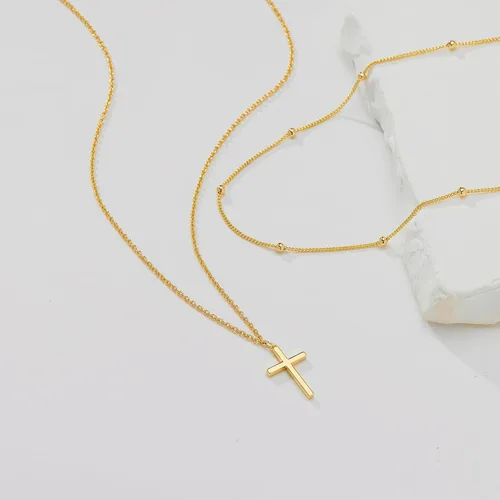 Vista 4 de Collar de cruz para mujeres y niñas, delicado chapado en oro de 14 quilates, gargantilla con dije de cruz que no se deslustra, impermeable, moderno