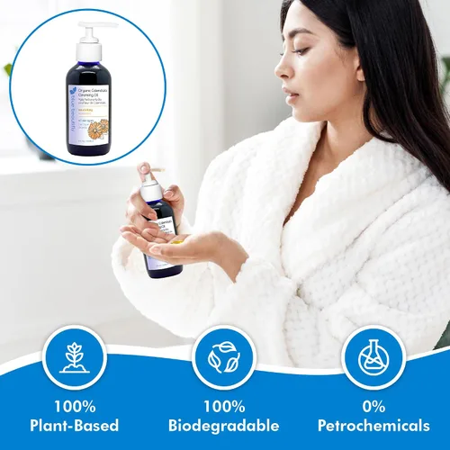 Vista 5 de Blue Beautifly Aceite limpiador de caléndula orgánico certificado por USDA, elimina el maquillaje, limpia los poros y restaura la barrera