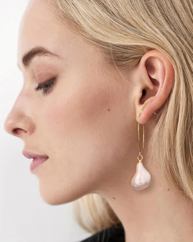 Vista 3 de SOFYBJA Dainty 18K Gold Plated Pearl Turquoise Drop Earrings Long Dangle Lightweight Handmade Earrings Jewelry Perla de pera dorada