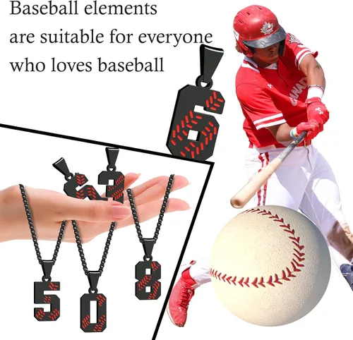 Vista 2 de Inspiration - Collares de béisbol, collar con número de camiseta de béisbol y colgante de cruz de acero inoxidable, regalo de béisbol personalizado
