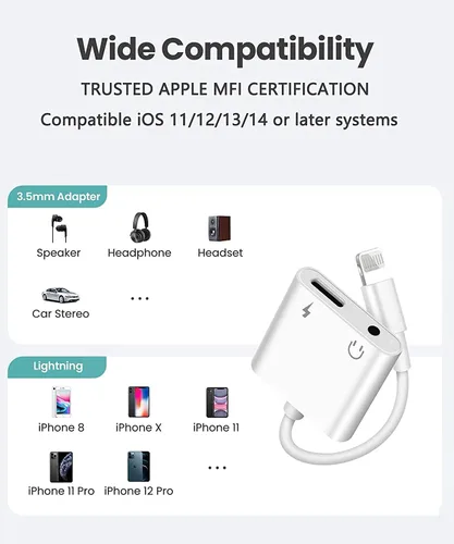 Vista 6 de [Certificado MFi de Apple] Adaptador de conector de auriculares Lightning a 0.138 in 2 en 1 AUX Audio+Charge iPhone Splitter Adaptador