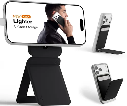 Vista 75 de MOFT Soporte de trípode para teléfono para iPhone, soporte para iPhone multiángulo, soporte para teléfono ligero y portátil, imanes fuertes, cuero