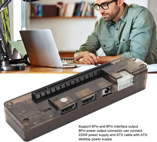 Vista 2 de Base externa para GPU, base de tarjeta gráfica PCIe 3.0 de 6 pines para laptop con interfaz de tarjeta de video independiente para un mejor