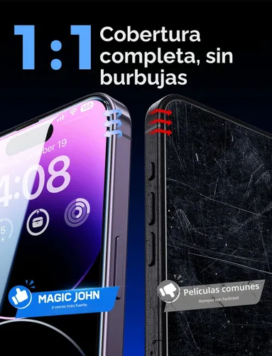 Vista 7 de MAGIC JOHN Paquete de 2 protectores de pantalla de vidrio templado para iPhone 14 Pro Max de 6.7 pulgadas, instalación con eliminación automática
