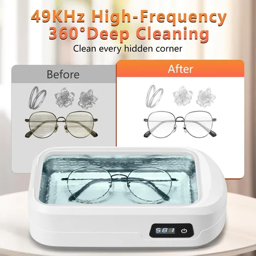 Vista 3 de Limpiador ultrasónico de joyas, limpiador ultrasónico de 49 khz, limpiador de joyas máquina ultrasónica para joyas, gafas, anillos, retenedores