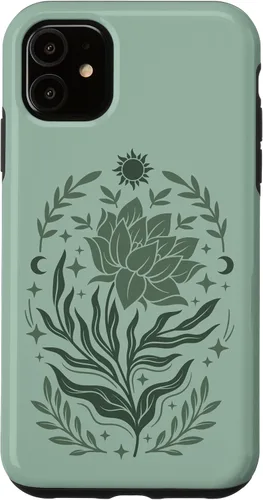 Vista 8 de Sage & Green Flowers Sun Crescent Moon Boho Floral Celestial Case for iPhone 16