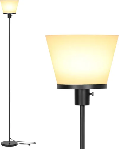 Vista 9 de Lámpara de pie para Dormitorio, Lámpara de pie dorada con pantalla de plástico blanco, Lámparas de pie modernas y altas, lámpara de pie brillante
