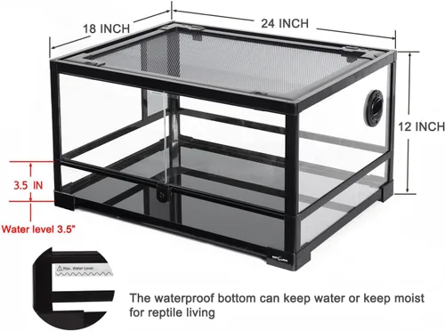 Vista 2 de REPTI ZOO Tanque de reptiles de vidrio completo de 20 galones, terrario de reptiles de apertura frontal, 24 x 18 x 12 pulgadas, puertas de apertura