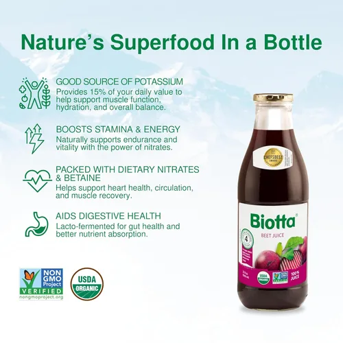 Vista 3 de Biotta Jugo de remolacha orgánico – Superalimento de remolacha 100% natural – Ayuda a apoyar la presión arterial, el cerebro, la resistencia
