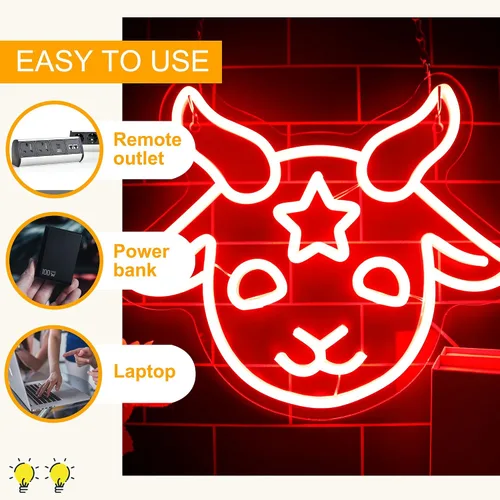 Vista 3 de Allball Letrero de Neón Baphomet, Letreros LED Regulables Góticos Símbolo de Satanás Letreros de Neón de Halloween para Decoración de Pared, Rojo1