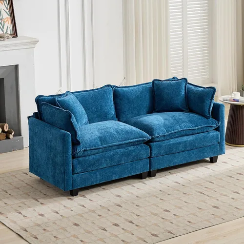 Vista 155 de Sofá seccional modular verde de 111.5", sofás seccionales grandes de 3 plazas para sala de estar, sofá nube oversized de tela chenille con otomana