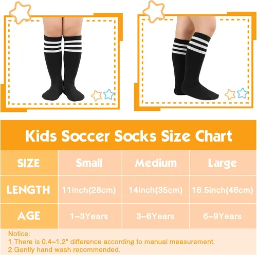 Vista 5 de American Trend Calcetines de fútbol para niños pequeños, calcetines largos hasta la rodilla, calcetines largos de tres rayas, calcetines uniformes