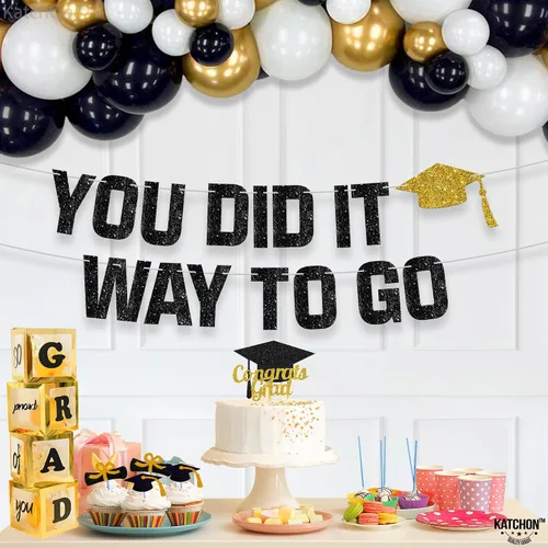 Vista 7 de Decoraciones de graduación 2026 Cartel de graduación 2026 con purpurina «You Did It» – Cartel grande de 10 pies Cartel de camino a ir
