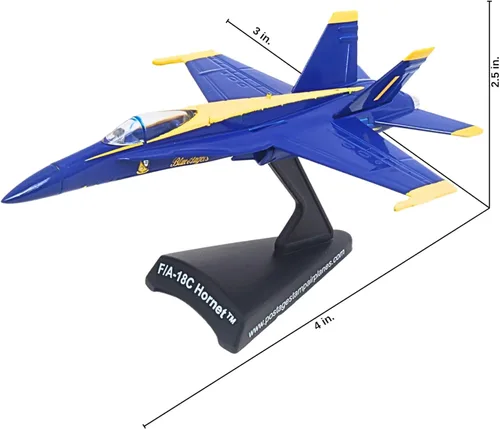 Vista 2 de Postage Stamp F/A-18C Hornet Blue Angels - Modelo de avión a reacción de metal fundido a presión a escala 1/150 con soporte de exhibición, aeronave