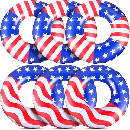 Vista 10 de Flotador de piscina con bandera de Estados Unidos de 36 pulgadas, anillo inflable para piscina, flotador patriótico redondo para playa, lago