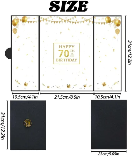 Vista 2 de Roetyce Decoraciones de cumpleaños de 70 años, libro de invitados de feliz cumpleaños 70 de oro negro, regalos de cumpleaños 70 para mujeres