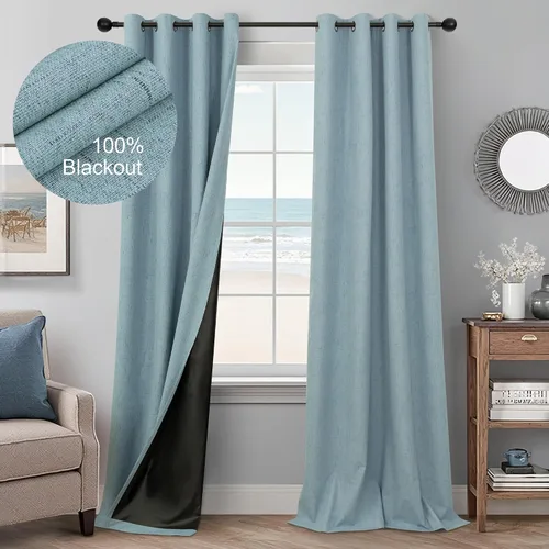 Vista 10 de Pitalk Cortinas texturizadas de lino para oscurecer la habitación para dormitorio, 63 pulgadas de largo, 2 paneles con ojales burg, cortinas opacas
