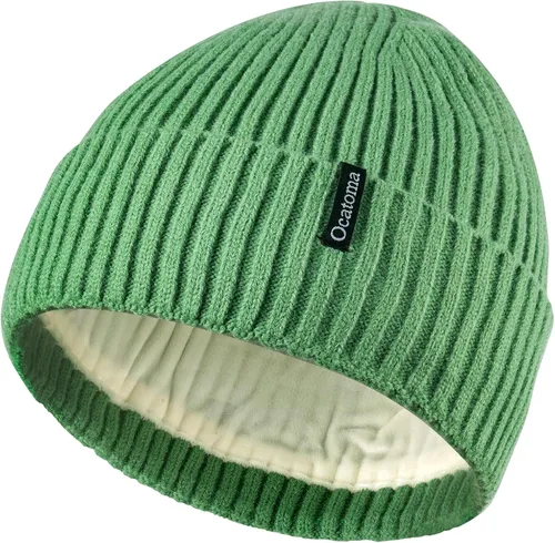Vista 39 de Ocatoma Gorro para hombre y mujer, cálido gorro de invierno tejido con puños, suave y cálido, gorro de esquí unisex Camello gris