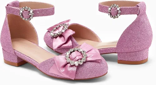 Vista 5 de Coutgo Zapatos de vestir con tacón para niñas, sandalias de princesa con purpurina de cristal Mary Jane, zapatos de princesa para bodas, fiestas