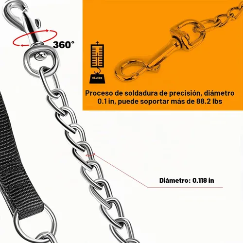 Vista 3 de Correa de metal resistente para perros, cadena de correa para mascotas a prueba de mordidas de 4 pies con mango acolchado suave para perros grandes