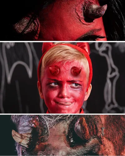 Vista 4 de Libima Cuernos de diablo de Halloween para hombre y mujer, prótesis de látex, disfraz de Halloween, cuernos de cabra para cosplay con caja