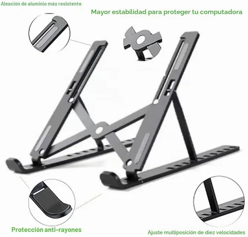 Vista 3 de Soporte ajustable para computadora portátil para escritorio, elevador portátil plegable con ángulo de diez grados, ajuste libre ABS+accesorios