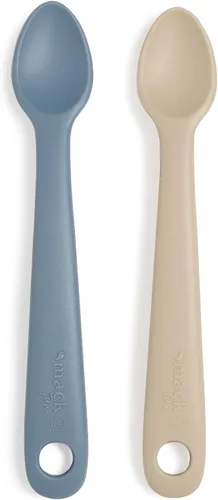 Vista 9 de Smack Fun - Cucharas de silicona para bebés Paquete de 2 (Cambridge Blue/Shifting Sand)