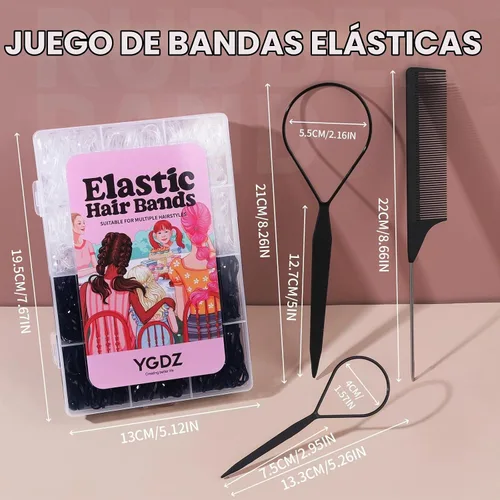 Vista 3 de YGDZ Lazos elásticos para el cabello, 1500 bandas de goma transparentes para el cabello, ligas negras para el cabello, mini bandas elásticas negro