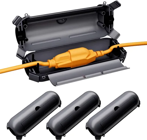 Vista 15 de RESTMO Paquete de 2 fundas compactas para cable de extensión para exteriores, caja impermeable IP44 y funda de seguridad, ideal para proteger