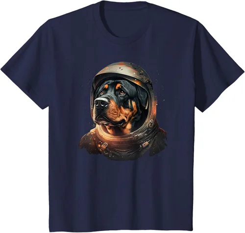 Vista 51 de Divertida camiseta Rottweiler con diseño de astronauta rottweiler en galaxia espacial, Negro
