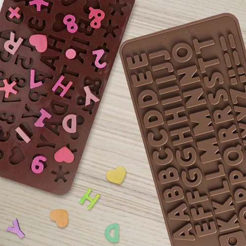 Vista 4 de 2 moldes de silicona para letras para chocolate y fondant, juego de moldes antiadherentes del alfabeto con raspador, decoración de pasteles