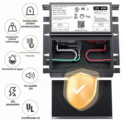 Vista 5 de Controlador LED regulable de 12 V, transformador LED Triac ELV/MLV de 60 W compatible con interruptores Lutron y Leviton, fuente de alimentación LED