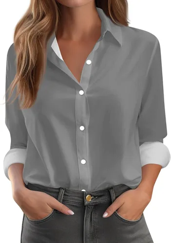 Vista 15 de Camisetas de San Valentín para mujer, camisas con botones, blusas de corazón, elegantes, informales, cuello de solapa, manga larga, suave, cómoda