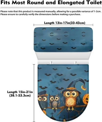 Vista 6 de Flashideas Juego de fundas de tapa de inodoro y cubierta de tanque de búho de Halloween, fundas de asiento de felpa suave, fundas de borde de tanque