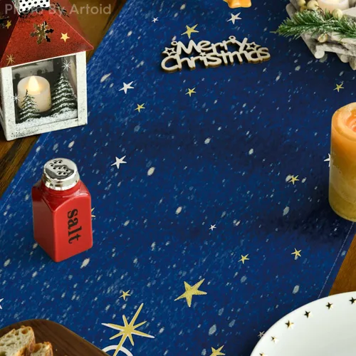 Vista 3 de Artoid Mode Camino de mesa navideño The Lord Blue Sky para invierno, noche santa de Cristo, cocina, comedor, decoración para exteriores y fiestas