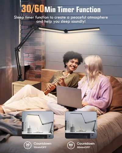 Vista 10 de Toolour Lámparas LED de escritorio para oficina en casa 2 en 1 lámpara de escritorio de doble cabezal con base de abrazadera, control remoto, clip