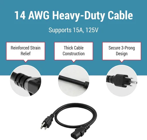 Vista 5 de Cable de alimentación de CA resistente de 6 pies (1.8m)