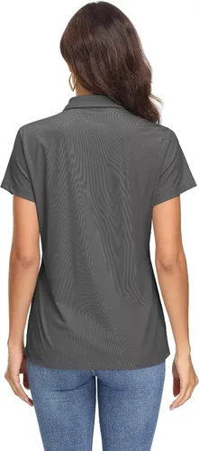 Vista 4 de MAGCOMSEN Polo para mujer UPF 50+, protección solar, 4 botones, casual, trabajo, secado rápido, manga corta, cuello de golf
