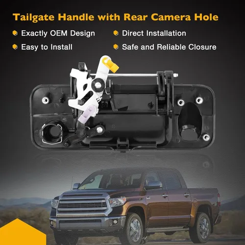 Vista 4 de Gledewen Manija de pestillo para portón trasero con orificio para cámara trasera para Toyota Tundra 2007-2013 Reemplaza # 69090-0C051