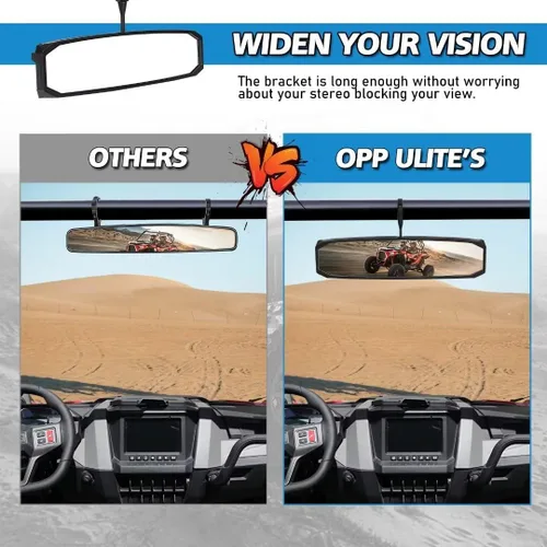 Vista 4 de Espejo retrovisor central UTV, vista clara con soporte de barra enrollable ajustable de 1.5 a 2 pulgadas, compatible con Polaris RZR General