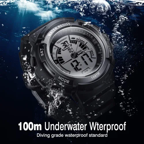 Vista 2 de WISEUP Reloj de buceo deportivo impermeable de 10 cajeros automáticos para hombres, mujeres y niños con temporizador, alarma y linterna LED, formato