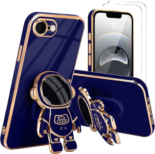 Vista 26 de Pepmune - Funda para iPhone 15 con soporte de astronauta 3D, color negro [2 Screen Protector], Luxury Electroplated Soft TPU Cover with Kickstand