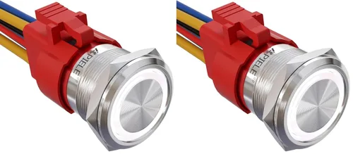 Vista 13 de APIELE Interruptor de Botón Pulsador con Pestillo de 10 Amperios 22mm 12V Ojo de Ángel LED Impermeable Aleación de Aluminio Redondo Autobloqueante