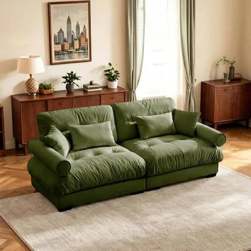 Vista 110 de Sofá biplaza de 93.7 pulgadas, sofá modular de 2 plazas, sofás seccionales grandes de color beige y blanco para sala de estar, juego de sofá