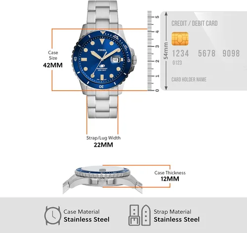 Vista 5 de Fossil Reloj casual de cuarzo azul para hombre inspirado en buceo