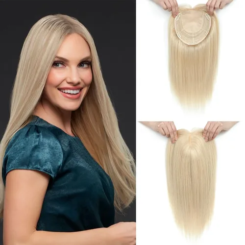 Vista 17 de Aimeolyn Toppers de cabello para mujer, cabello humano real, sin flequillo, extensiones de cabello superior para adelgazar, base de encaje Haisr