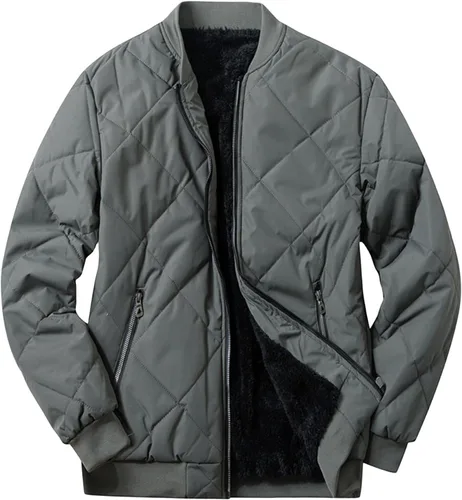 Vista 3 de Chaqueta bomber acolchada de diamante para hombre, con cremallera, resistente al viento, aislante, para invierno, ropa de abrigo universitaria