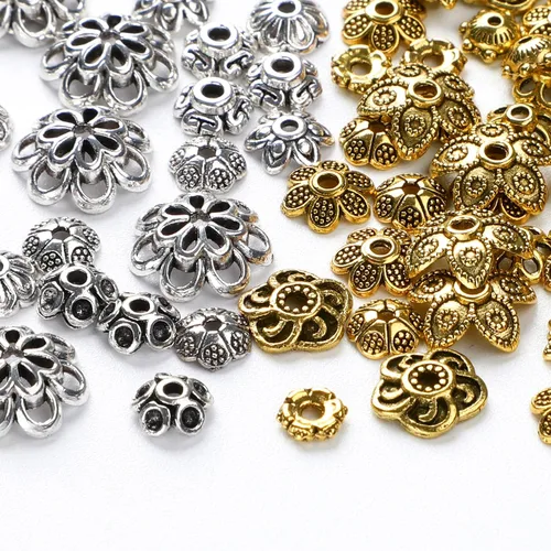 Vista 2 de FEBSNOW Alrededor de 160 cuentas espaciadoras, estilo Bali, mezcla de plata tibetana y oro antiguo para pulseras, collares, aretes, suministros