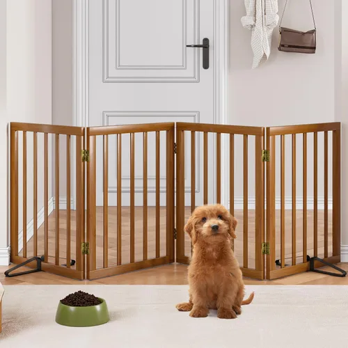 Vista 29 de Puerta plegable negra para mascotas de 18-55 pulgadas para escaleras y puertas, valla de puerta para cachorros
