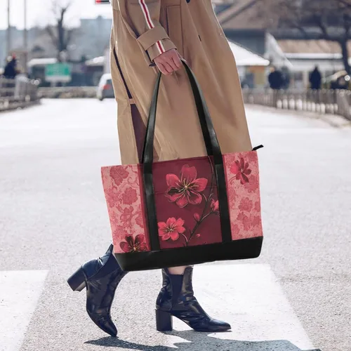 Vista 2 de Estilo chino floral elegante rojo elegante bolsas de asas para las mujeres portátil con cremallera bolsa de viaje para las mujeres trabajo